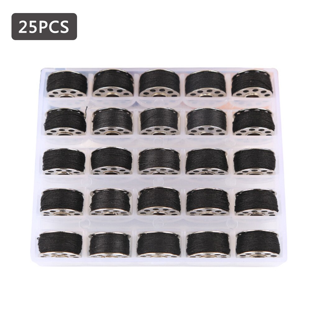 Carretes de plástico para máquina de coser, 25 bobinas de colores para el hogar, accesorios de trabajo hecho a mano, herramientas de costura: Black