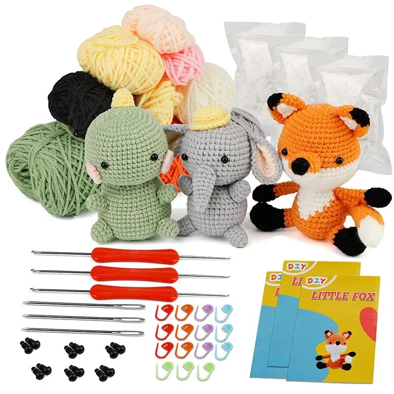 BUDDUR-Kit de tejer de ganchillo con hilo de algodón e instrucciones para tejido de tela, paquete de materiales no acabados DIY: royal blue