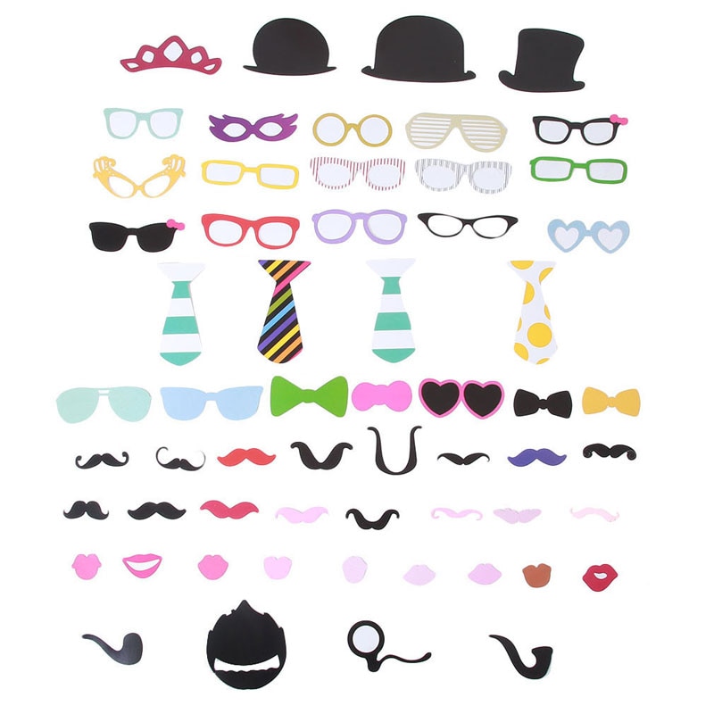 58Pcs/Set DIY Ball Masks Photo Booth Wedding Decoration Birthday Props Party Masks Mustache Glasses Lips