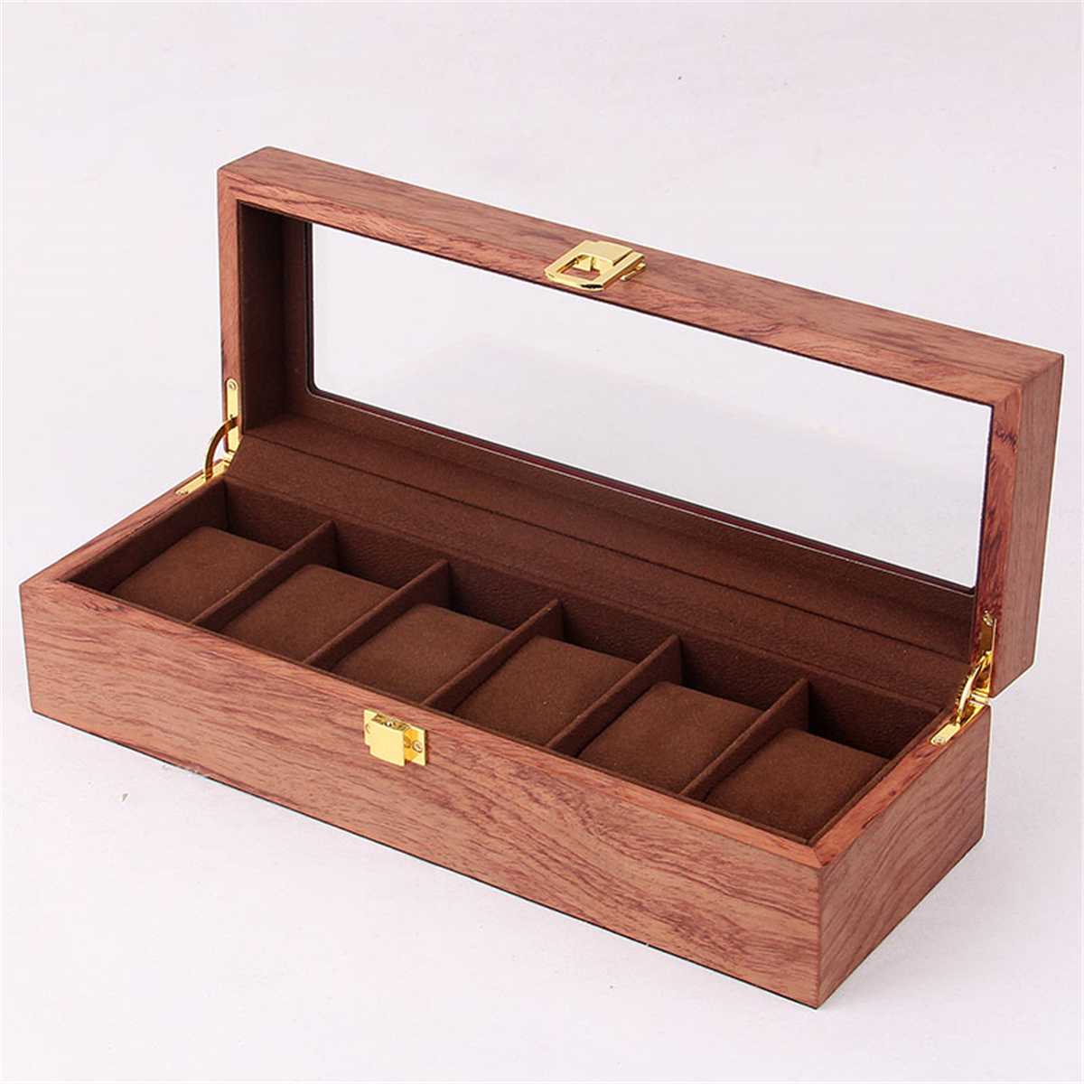 6/10/12 Grids Retro Rode Houten Horloge Display Case Duurzaam Verpakking Houder Sieraden Collection Opslag Horloge Organizer box Kist: 6 Rosewood Grain