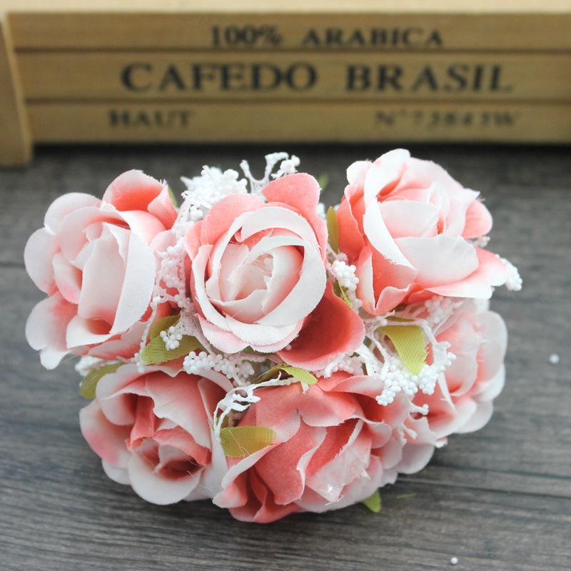 6 stk 2cm silke kunstig rose blomsterbukett til bryllupsdekorasjon scrapbooking dekorativ krans diy håndverk blomst: Hvit rød