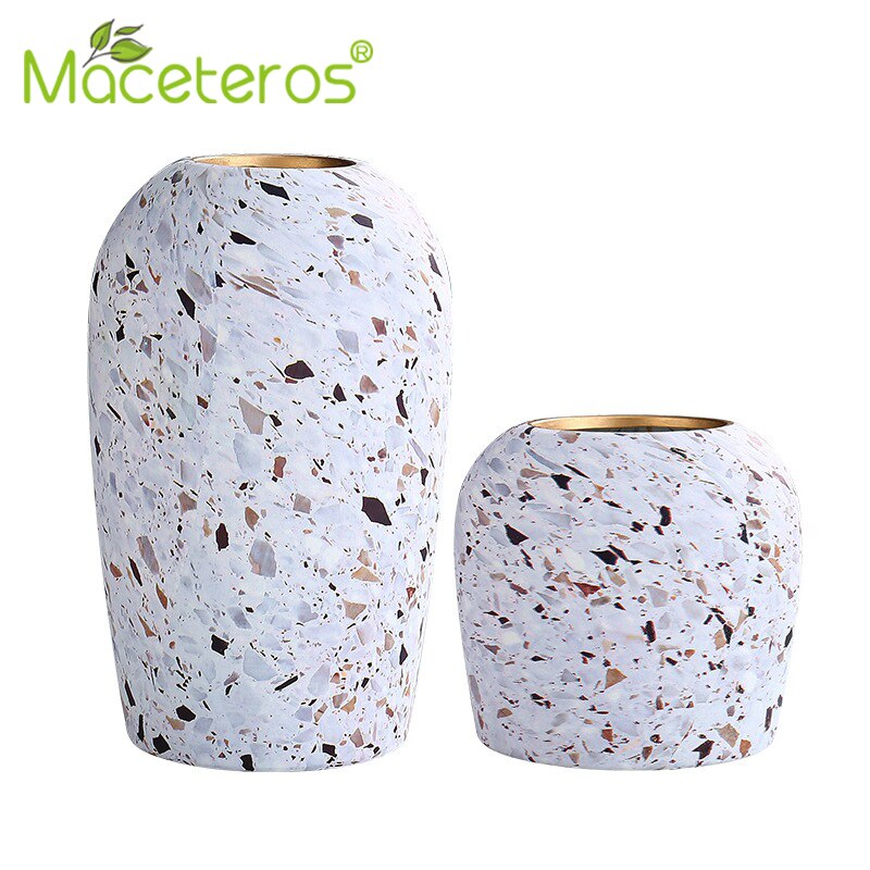 Nordisk keramisk blomsterarrangement vase terrazzo urtepotte moderne kunsthåndværk grønne planter potte hjemme havearbejde dekoration