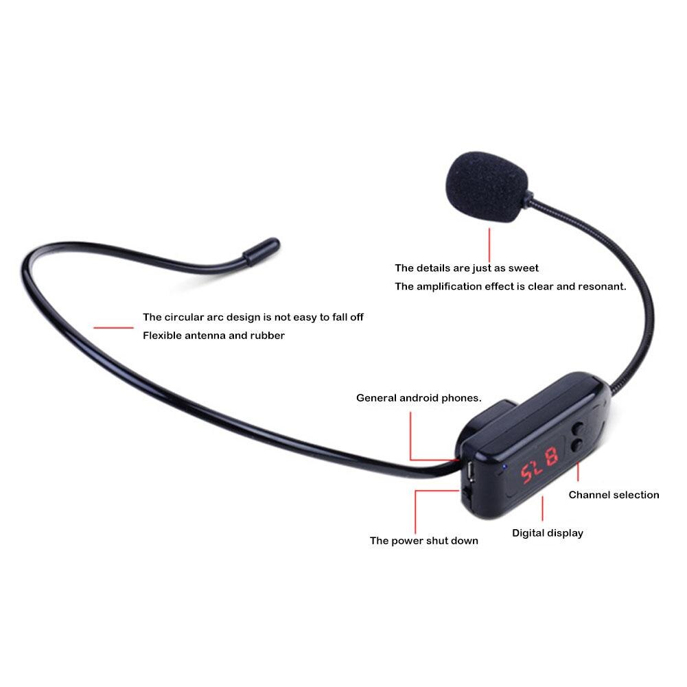 Draagbare Radio Fm Draadloze Headset Microfoon Handsfree Megafoon Mic Voor Teaching Tour Guide Sales Lezingen Vergaderingen