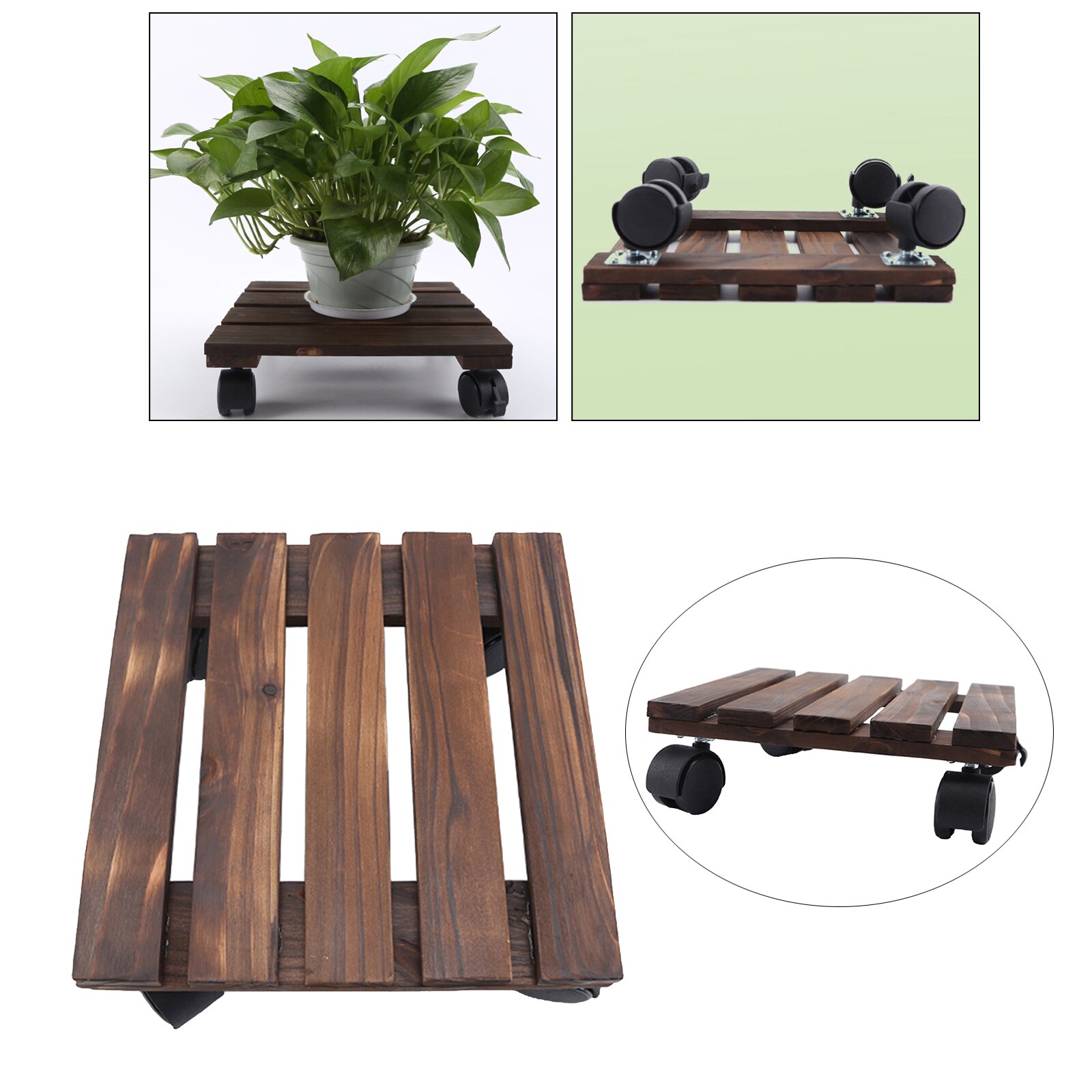 Vierkante Houten Plant Pot Trolley Mover Outdoor Indoor Planter Rolling Lade