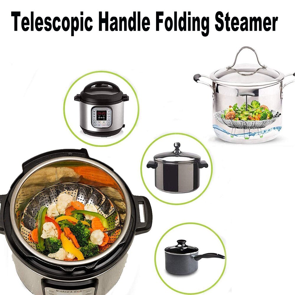 Steamer Stainless Steel Folding Food Steamer Retractable Handle Kitchen Cookware Utensils Steam Cooking Food Fruit Basket