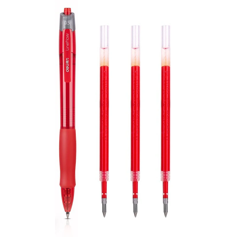 deli Retractable Ballpen Gel Pens 3Pcs Set Black Blue Ink 0.5mm Ballpoint Replaceable Refills Office School Supplies Stationery: light yellow