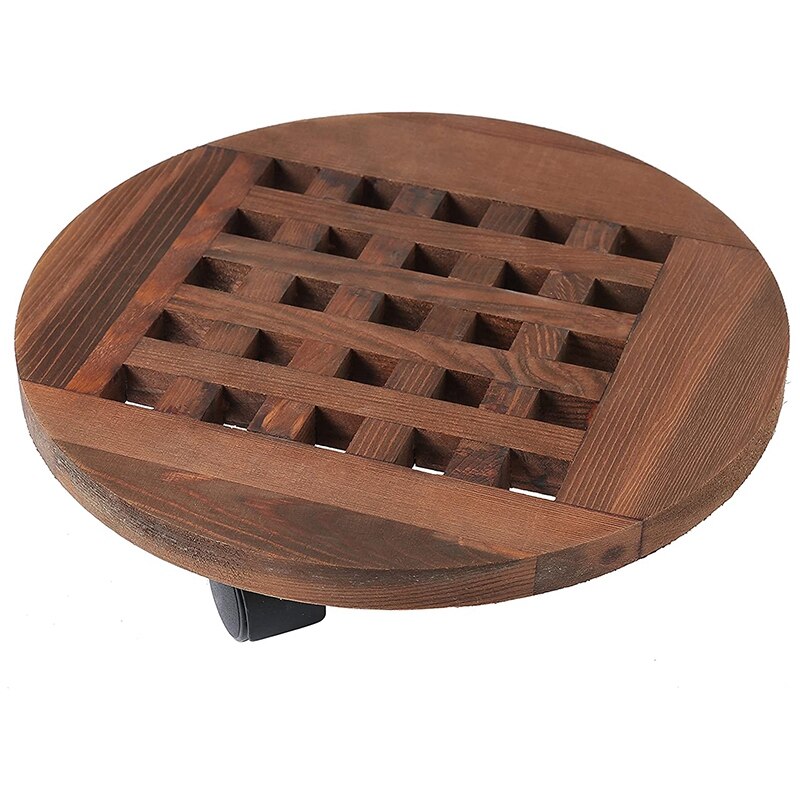 25cm Wood Flower Pot Removable Tray Plant Holder Stand Base with Wheels Planter Flowers Pot Mover Trolley Plate