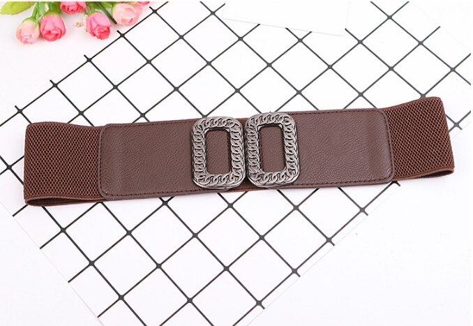 Vintage Koninklijke Ketting Buckle Broeksbanden Vrouwen Buikband Elastische Brede Riem All-Match Tailleband Decoratie Riem Voor Jurk Jas: coffee color