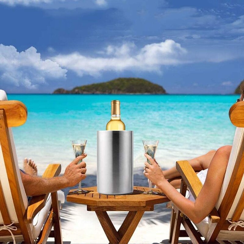 2 Pack Stainless Steel Double Wall Wine Cooler Bucket, Keeps Cold for Hours Wine Bottle Cooler Chiller with Clamp