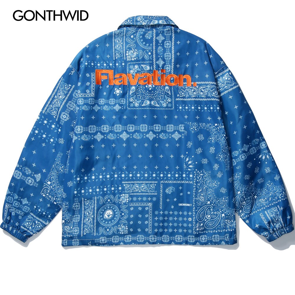 Gonthwid broderade bandana lapptäcke coachjackor hip hop casual streetwear rockar herr harajuku outwear tops