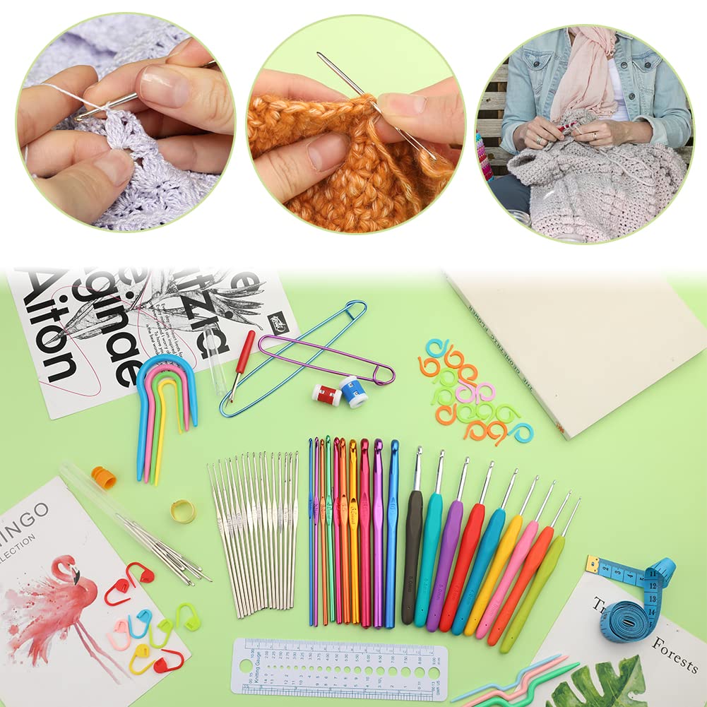 Fenrry kit de crochê para iniciantes conjunto de gancho de crochê ergonômico conjunto de ganchos de crochê de aperto macio marcadores de ponto tricô