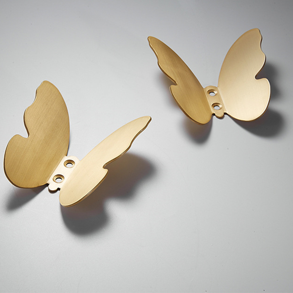 1PC Modern Style Golden Butterfly Coat Hook Double Hook Wall Mounted Hanging Heavy Duty Screw Wall Hook Home Bath Towel Hangers