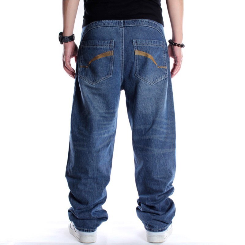 Jean large pour homme, pantalon en Denim, ample, avec broderie Hip Hop, Baggy, bleu, grande taille, 30-46