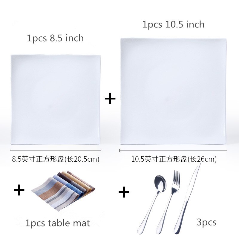 Nordic Steak Western Dinner Plates Pure White Bone China Square Dinner Dishes Dessert Tray Ceramic Flat Kitchen Dinnerware Set