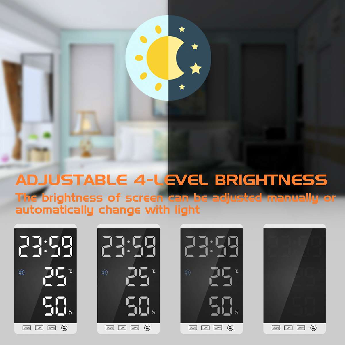 Large Touch LED Digital Alarm Clock With USB Charging Port Snooze Magnet Adsorption Mirror Alarm Clock 4 Brightness Adjustment