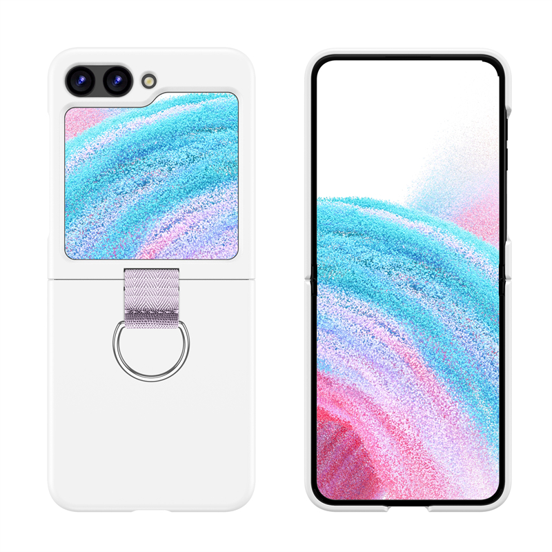 Funda de teléfono sencilla y plegable con hebilla y anillo para Samsung Galaxy Z Flip 3 4 5 5G, funda trasera de silicona suave a prueba de golpes: ABS / Marfíl
