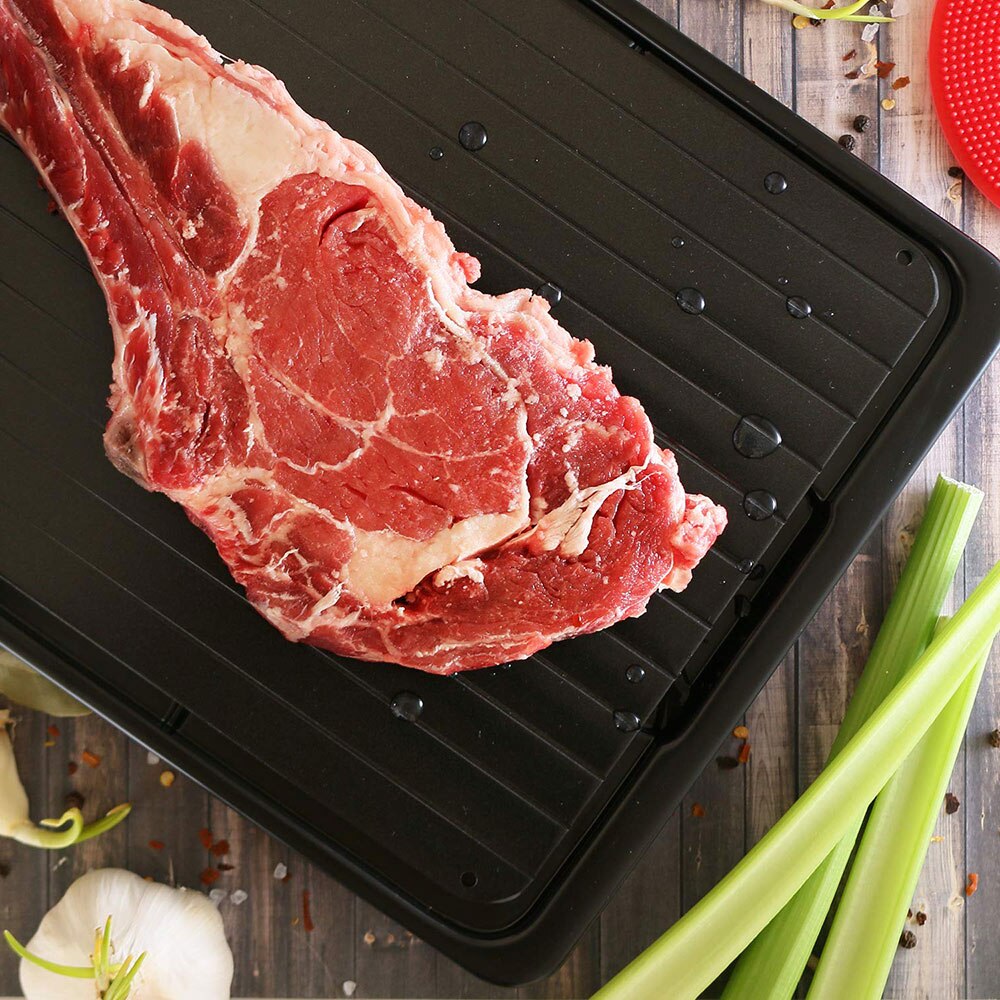 Aluminum Fast Defrost Plate Thaw Frozen Food Meat Fruit Quick Defrosting Plate Board 2-In-1 Defrost Chopping Board Kitchen Tool