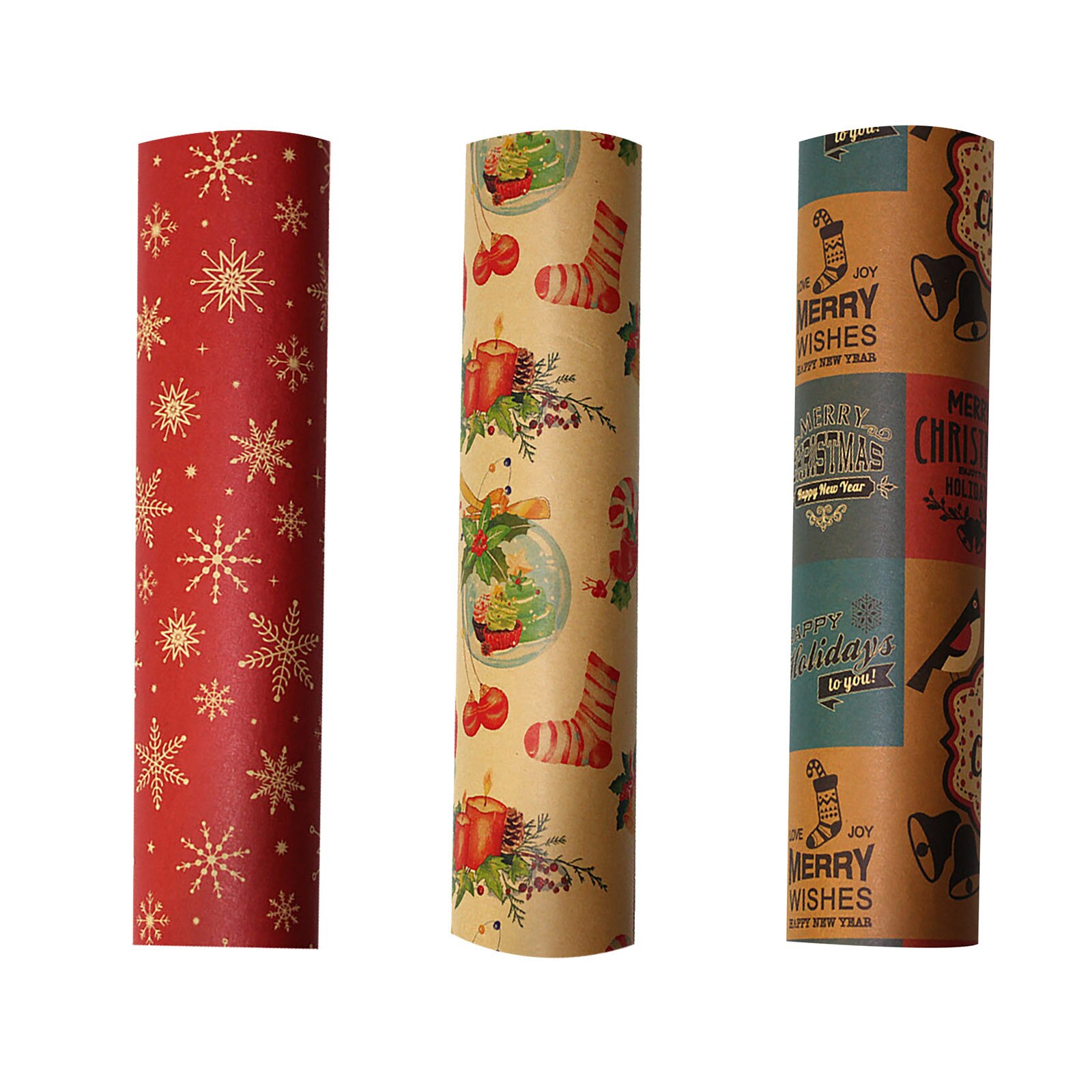 Christmas Printing Kraft Paper Roll Crafts Art Packaging Decorative Paper Home Decoration Festive Party Supply #T1P: A