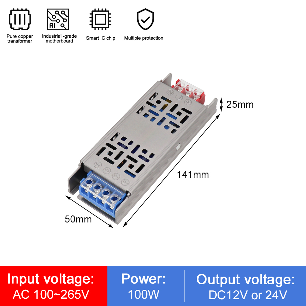 Full Watt Led Voeding Koperen Omhulsel Stille Ac Naar Dc 110V 220V Converter 60W 100W 200W 300W 400W Led Transformator 12V 24V: Black / 380v