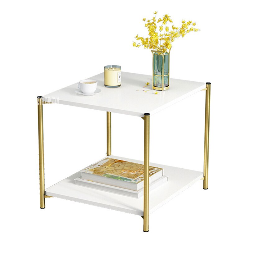H88 pequeña mesa redonda de té de hierro, sofá Simple y moderno de doble capa, mesa de salón lateral, pequeña mesa de centro cuadrada de almacenamiento