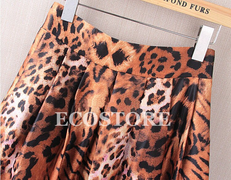 S-XL Oversize Vintage estampado de tigre faldas para mujer nueva Midi Puff cremallera cintura elástica una línea falda de leopardo