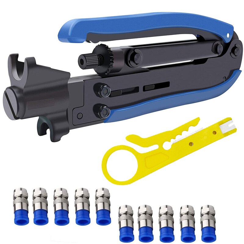 Coaxial Compression Tool Coaxial Cable Crimping Pliers Kit Adjustable RG6 RG59 RG11 75-5 75-7 Coaxial Cable Stripper: B.