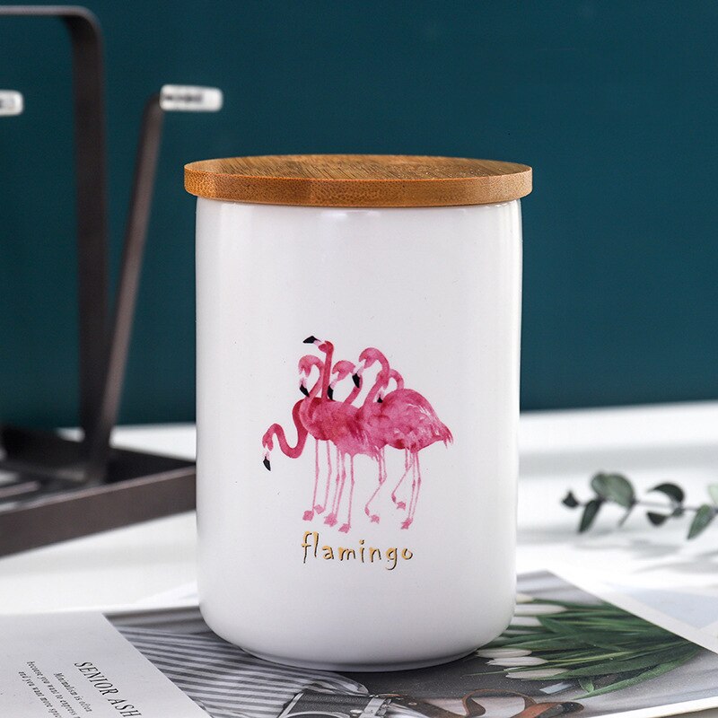 Conteneur de manger avec couvercle | Pot de stockage en céramique scellé pour épices réservoir bouteille de stockage de 480ML café thé Caddy bouteille de rangement de cuisine: Six birds