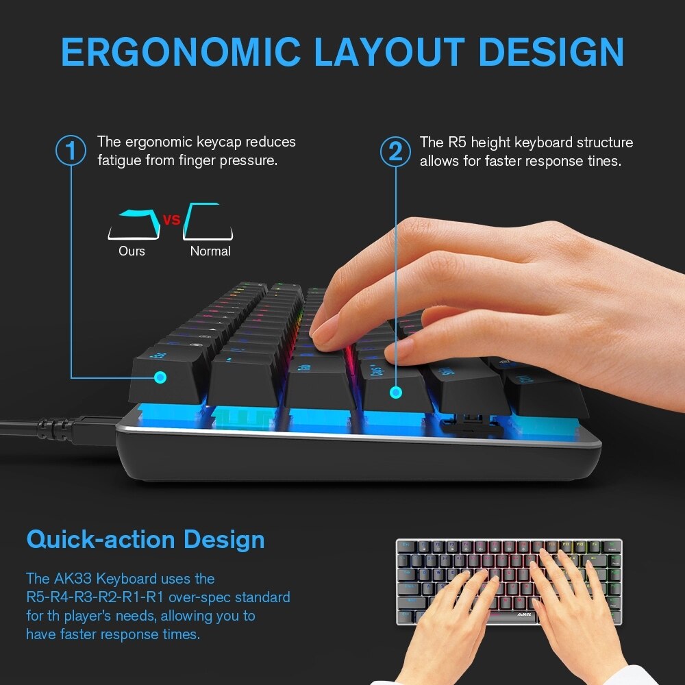 AJAZZ AK33 RGB Mechanical Keyboard Compact 82 Keys Anti-Ghosting Wired Gaming Keyboard for Win PC Gamer