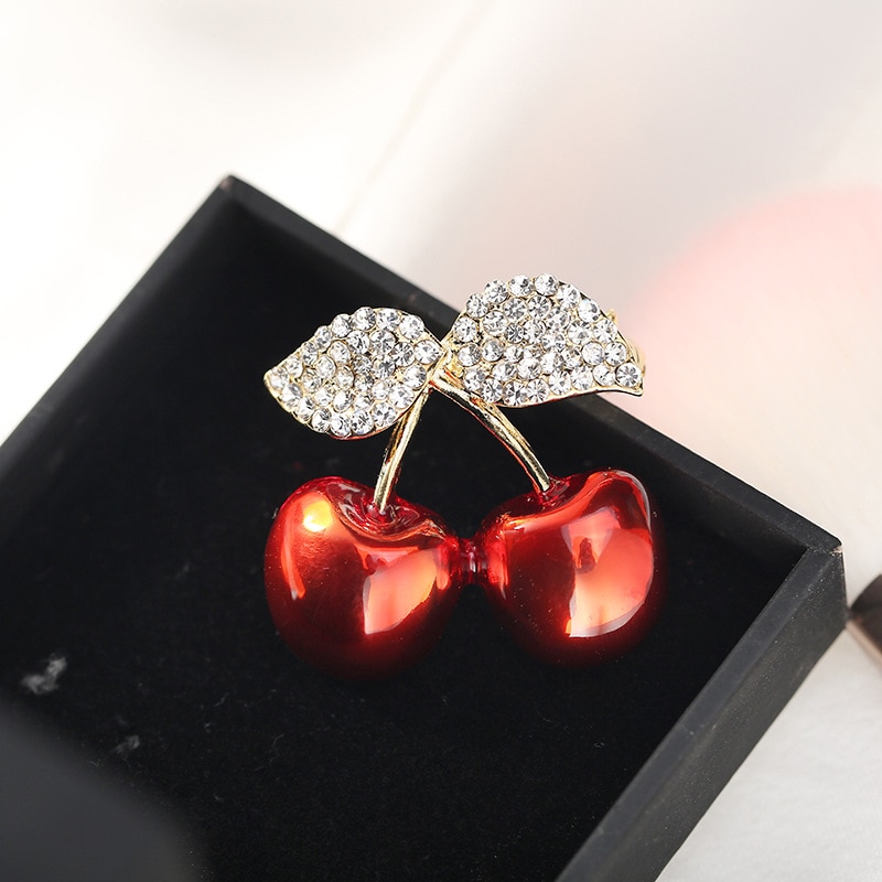 Cute Cherry Brooch Pin Simple Small Brooch Woman Crystal Jewelry Clothes Accessories