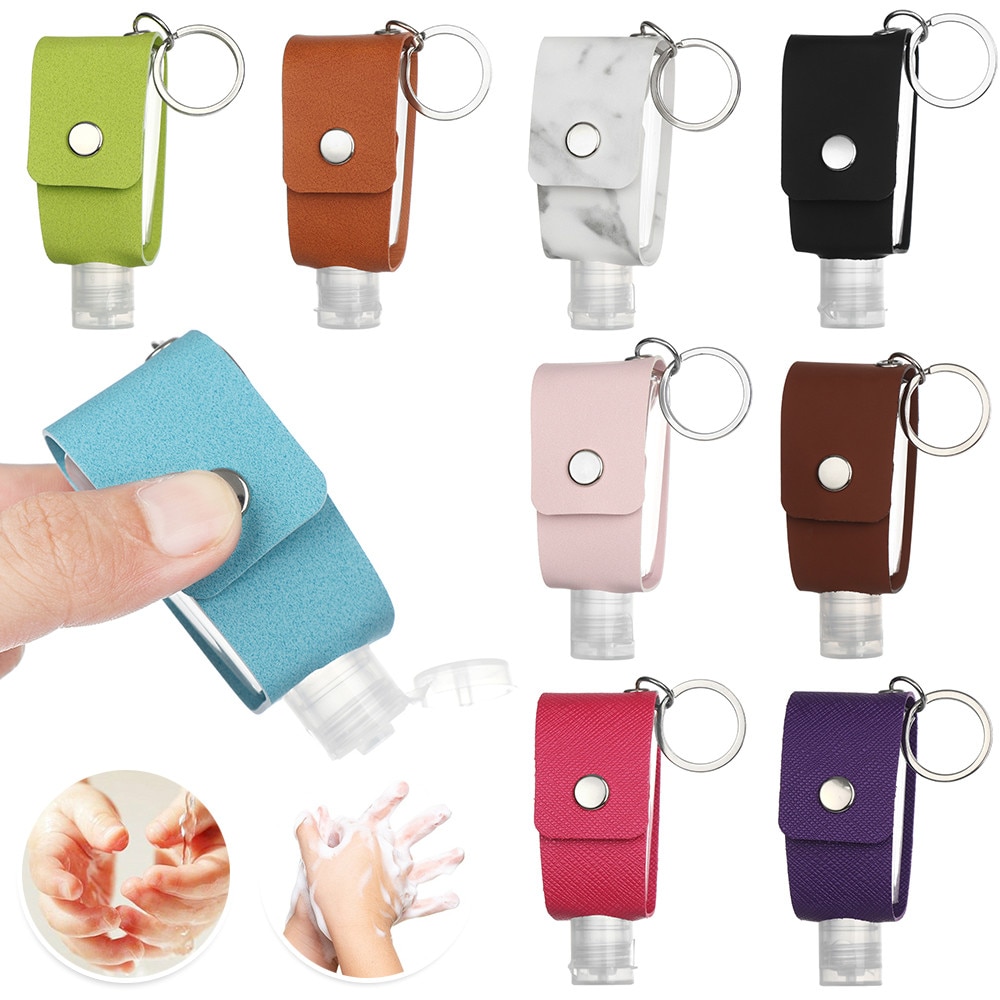 30ml Portable Hand Sanitizer Bottle Reusable Travel Durable Silicone Keychain Holder PU Sub-bottling Bag Pendant