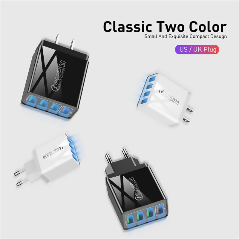 Jusfyu 4 usb-ladegerät für 3a mobiltelefone und tablets, kompakt, tragbar, us-/europäischer standard, weiß/schwarz