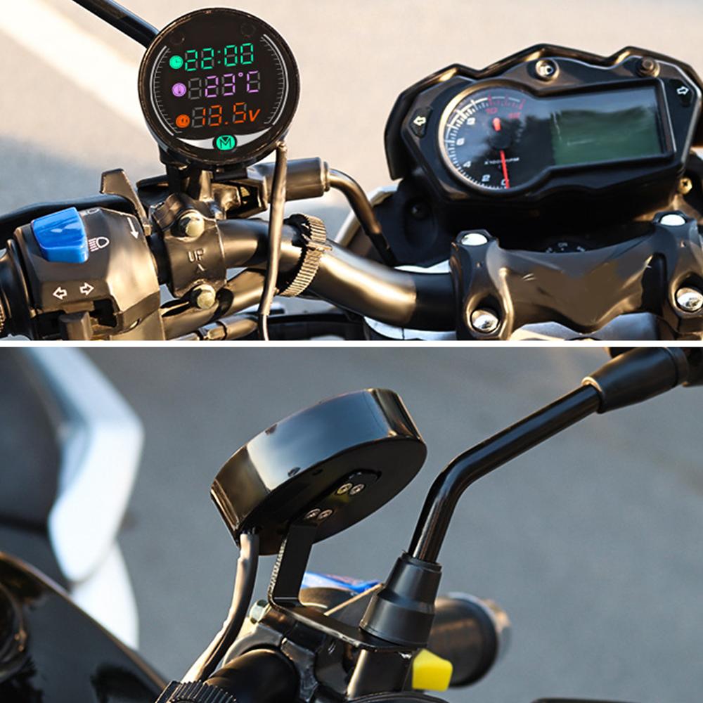 Drie-In-Een Motorfiets Led Elektronische Klok Elektronische Digitale Thermometer Voltmeter Waterdicht Stofdicht Materiaal Abs