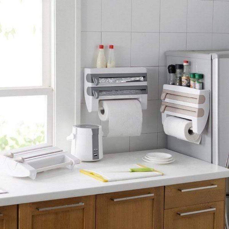 Multifunción de Rack cocina Film transparente de almacenamiento Rack cortador de envoltorio refrigerador colgante de Pared Soporte para papel de cocina casa