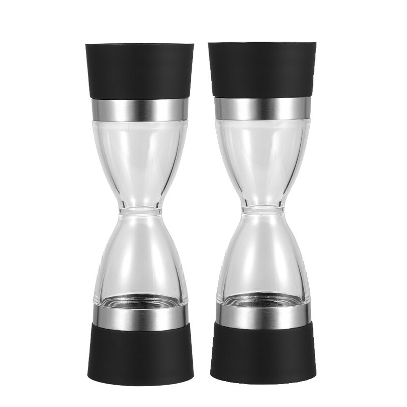 Handmatig 2 in 1 zandlopervorm dubbele zout- en pepermolen kruidenmolen peperstrooier voor keuken kookgereedschap gemakkelijk schoon te maken: 2 stuks