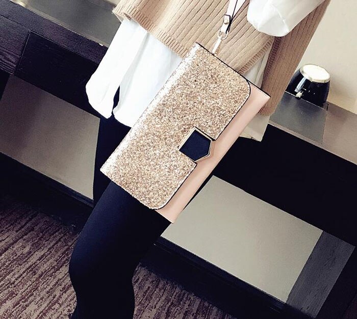 dames paillettes paillettes étincelle Bling jour pochette sac à main soirée partie PU cuir enveloppe sac à main directe