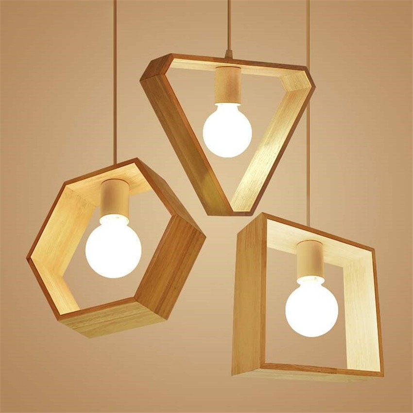 Nordic Geometrische Houten Hanglampen Nordic Massief Houten Keuken eetkamer Creatieve Opknoping Lichten