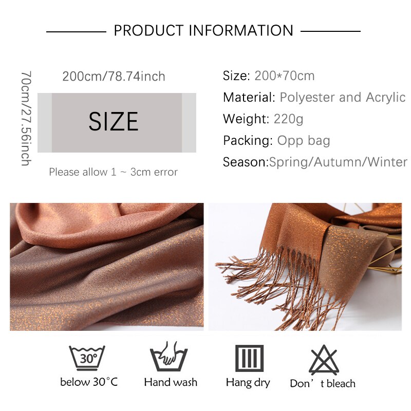 Talvihuivi naisille, yksivärinen, pashminan kaltainen kashmir, tupsuilla koristeltu, lämmin huivi, paksut shaalit ja kietaisut, kiiltävä, kaksipuolinen, bufanda