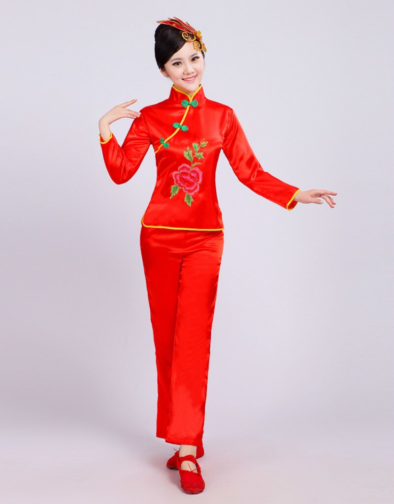 traditional national chinese folk dance costume for woman costumes costume yangko dress for hanfu women yangge woman clothing: XXXL / Red