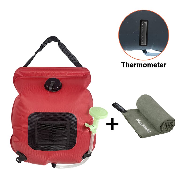 20L Solar- Dusche Tasche wasserdicht für Camping Tragbare Wasser Taschen draussen Faltbare Heizung Umschaltbar Kopf Mit Schnell Trockenen Handtuch: Handtuch rot einstellen