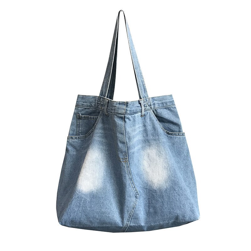 6 teile/los Frauen Einkaufstasche Kreative Tote Beutel See Weibliche Große Kapazität gerissen Gewaschen Denim Schulter Denim Mädchen Handtasche