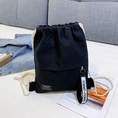 Drawstring Closure Classic Backpack Women Solid Color Shoulder Bag Messenger Bag Tote Bucket Bag: Black