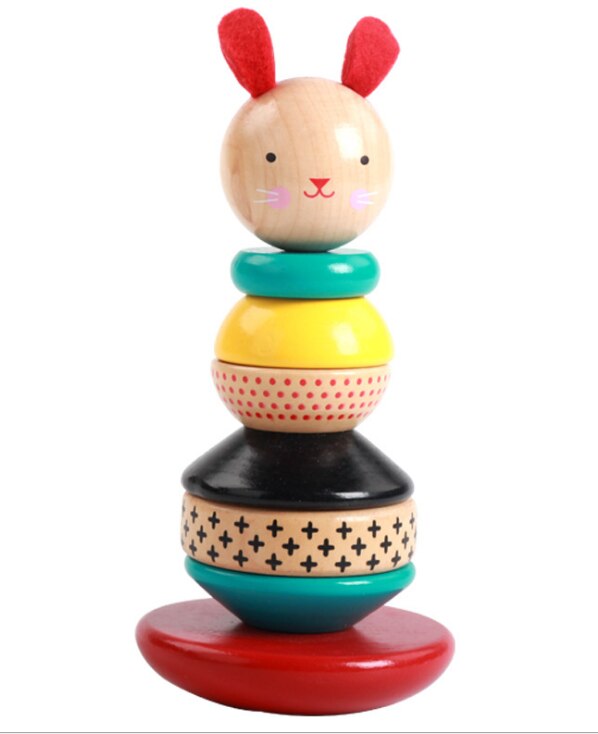 Kids Stacking Toy Cartoon Rabbit Wooden Tumbler Early Educational Puzzle Toy for Boys and Girls Early Learning Social Skill