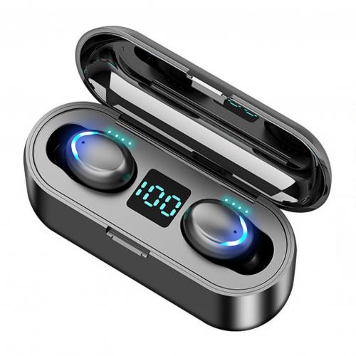 F9-5 TWS Bluetooth 5.0 Wireless Intelligent Touch 8D Heavy Bass HiFi Stereo Earphones: Black
