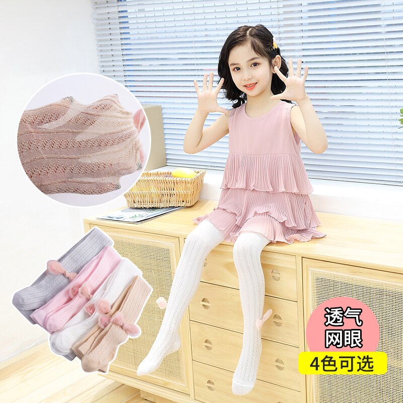 Collants princesse pour enfants, maille d'été, mignons, rose, nœud papillon, pour bébés filles, anti-moustiques, creux, anti-arrachage, à rayures pour nourrissons