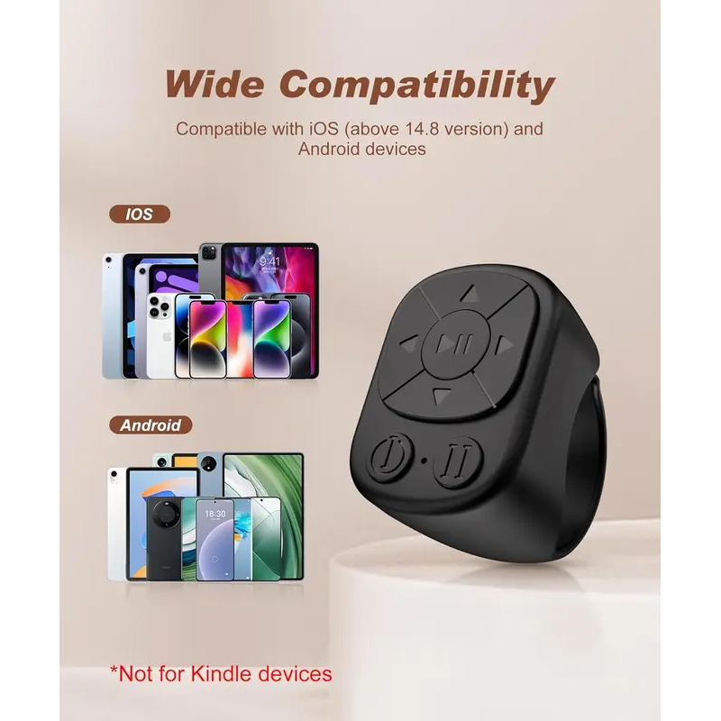 Il telecomando è adatto per iPhone iPad Bluetooth Rullo ad anello girevole della pagina Entrambe le funzioni di telecomando della fotocamera compatibili