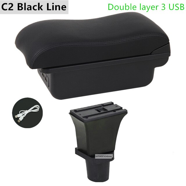 Car Armrest Box for Citroen C1 Special Retrofit Parts Center Storage Box with USB LED Light Accessories: C2 Black Line