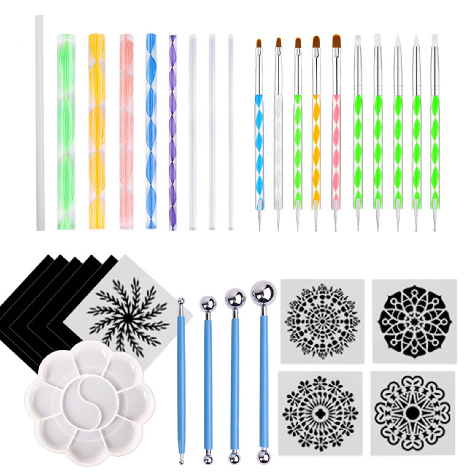 16/18/34/35 Pcs Diy Mandala Puntjes Gereedschap Set Kunstenaar Schilderij Borstel Levert Student School Voor Schilderen Rotsen kleurplaten Tekening: 34pcs
