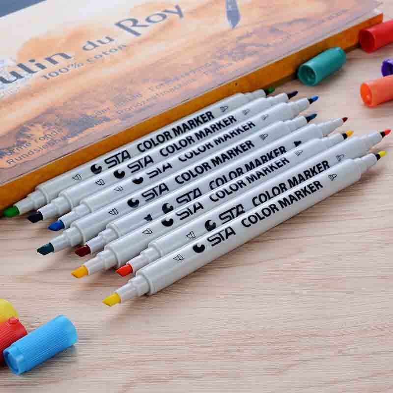 STA 3100 Doppel-kopf Farbige Wasser Marker Schüler Hand Malerei 12/24/36/48/60 /80 farbe einstellen Alkohol Tinte ungiftig Kunst markieren