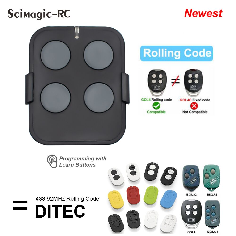DITEC Entrematic 433MHz Rolling Code Garage Télécommande Gol4 BIXLG4 BIXLP2 BIXLS2 ZEN 2 ZEN4 ZEN2W ZEN4W pour portail coulissant