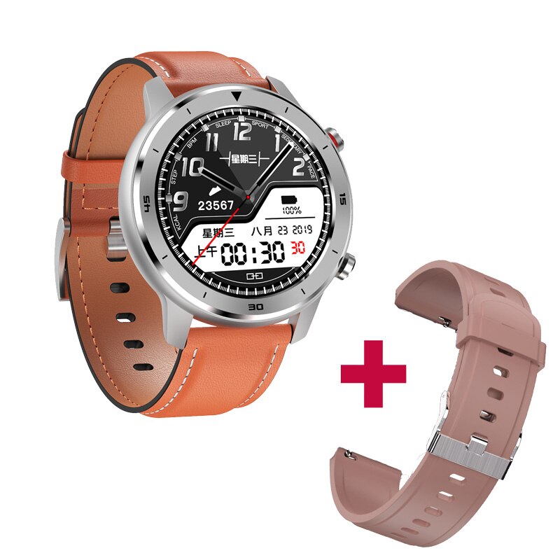 696 DT78 Smart Uhr Männer Frauen Smartwatch Armband Fitness Aktivität Tracker Tragbare Geräte Wasserdicht Heart Rate Monitor Band: Brow leat Bro silica